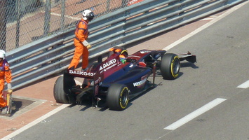 Crestani parks his car after a 1st corner crash