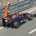 Crestani parks his car after a 1st corner crash