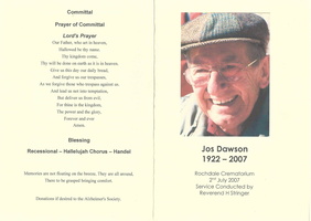 Joshua Dawson b.1922 OOS Cremation Cover